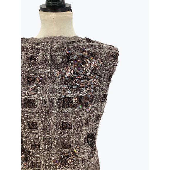 Escada Sequin Tweed Zip Front Dress 40 Sleeveless Alpaca Wool Designer Chic - Picture 5 of 11